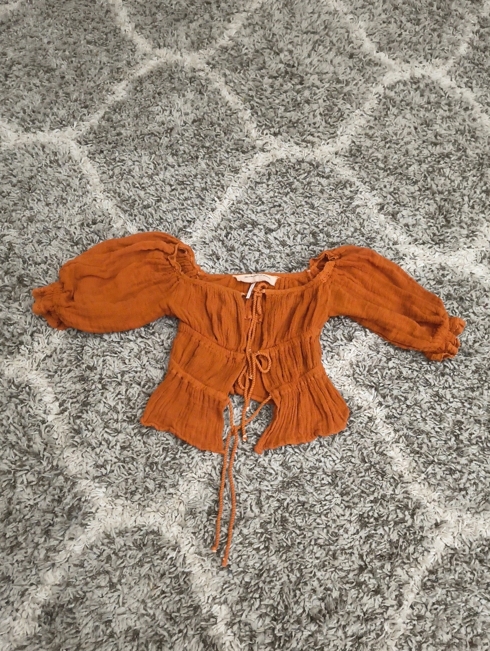 Jen's Pirate Booty Rust Tie-Front Peasant Top - Picture 2 of 6